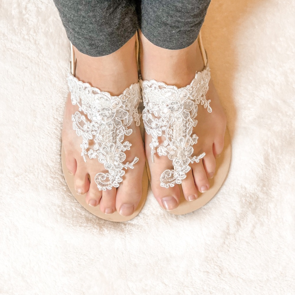 Beautiful White Lace Beach Wedding Sandals